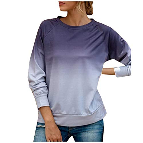POTO Shirts for Women Long Sleeve Gradient Color Block Tunic Tops Casual Loose T Shirt Crewneck Comfy Blouse Tunics Gray