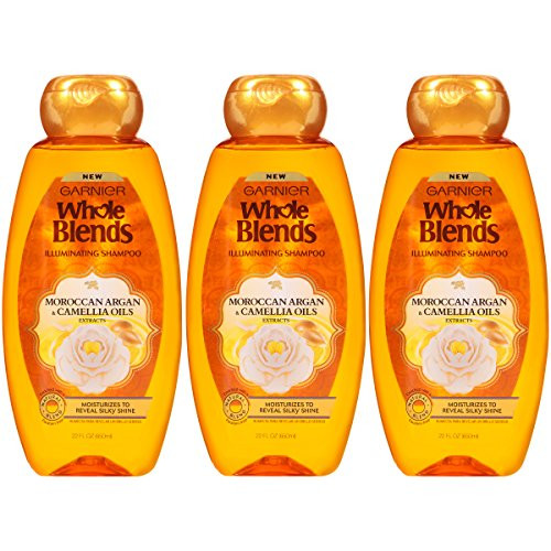 Garnier Hair Care Whole Blends Illuminating Shampoo with Moroccan Argan  and  Camellia Oils Extracts for Dry Hair  22 Fl Oz  Pack of 3