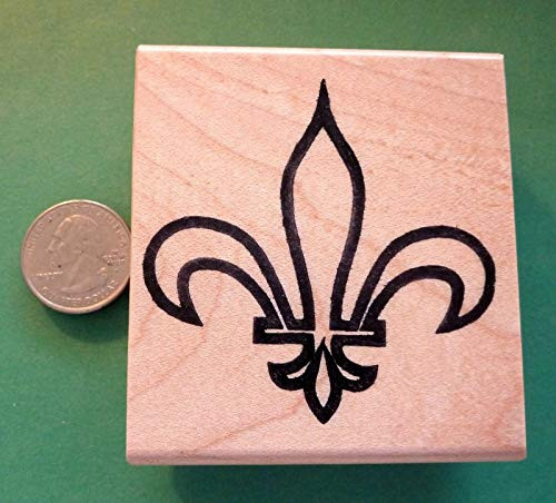 Large Fill-in Fleur de Lis  Wood Mounted Rubber Stamp - Shrinky-Dinks - Rubber Stamp Wood Carving Blocks