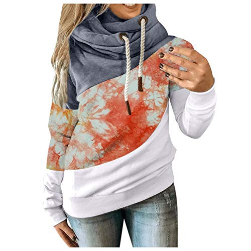 POTO Lightweight Hoodies for Women Tie Dye Long Sleeve Pullover Sweatshirts Cowl Neck Color Block Casual Sweater Tops Yellow