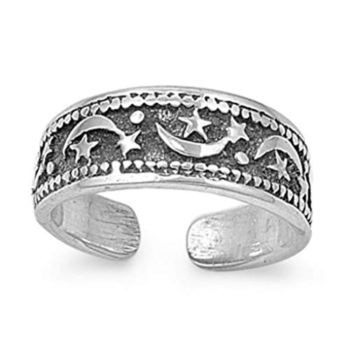 Sterling Silver Toe Ring Star Moon Sun 925 Crescent Pinky Adjustable Rings Body Jewelry