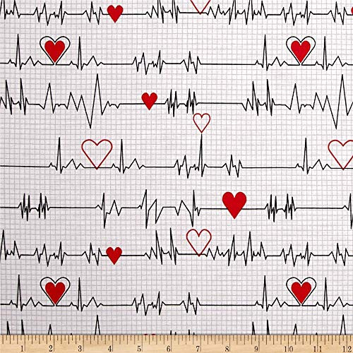 Windham Quilt Fabrics Calling All Nurses Heart Beat White Quilt Fabric By The Yard