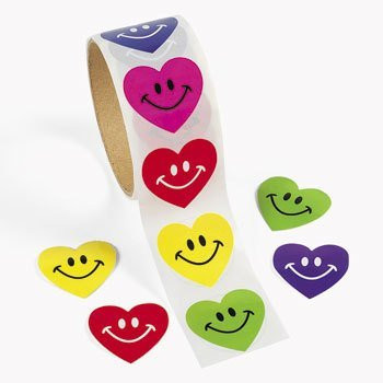 Fun Express 100 Smile Heart Roll Stickers, 1 Roll