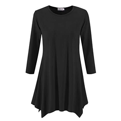 Topdress Women s Swing Tunic Tops 3 4 Sleeve Loose T-Shirt Dress Black 3X