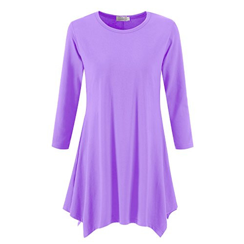 Topdress Women s Swing Tunic Tops 3 4 Sleeve Loose T-Shirt Dress Lavender 2X