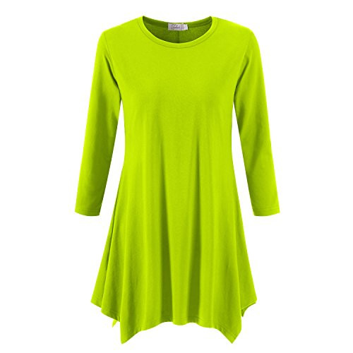 Topdress Women s Swing Tunic Tops 3 4 Sleeve Loose T-Shirt Dress Sprout Green 2X