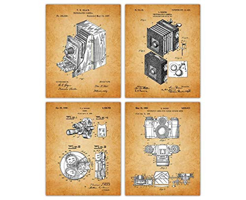Vintage Camera Poster Patent Prints - Set of 4 8x10 Unframed Camera Wall Decor for Home  Office  Man Cave  Dorm and Bedroom - Creative Gift Idea for Camera Wall Art Enthusiasts