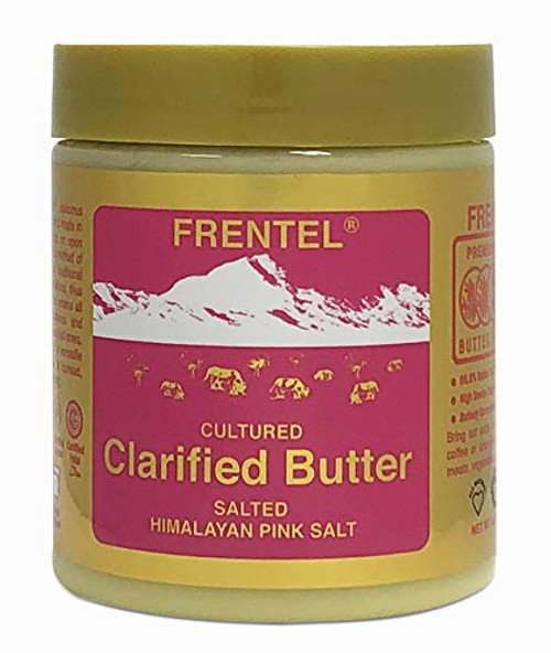 Ghee Cultured Salted Clarified Butter by Frentel  Grass-Fed Cow  8.4 OZ  Keto  Pasture Raised  Non-GMO  Lactose and Casein Free  Certified Kosher and Halal  Paleo Friendly  Himalayan Pink Salt  High Aroma  Cooking  BBQ  Sauteing  Made in New Zealand