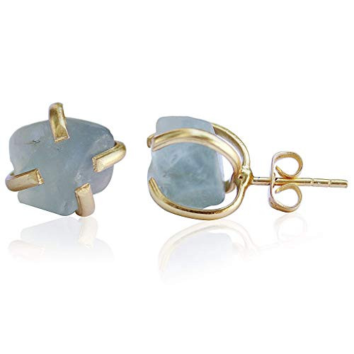Handmade Raw Fluorite Natural Stone Green Cyan Stud Earrings 18K Gold Plated Capricorn  and  Pisces Birthstone Hypoallergenic Crystal Gemstone Jewelry by TheGlamHarbor
