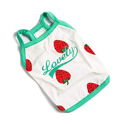 Sayhi Pet Dog New Strawberry Clothes Printing Cute Pet Puppy Vest Pet Cats Dogs Summer Apparel Dogs Outfit  White XXS