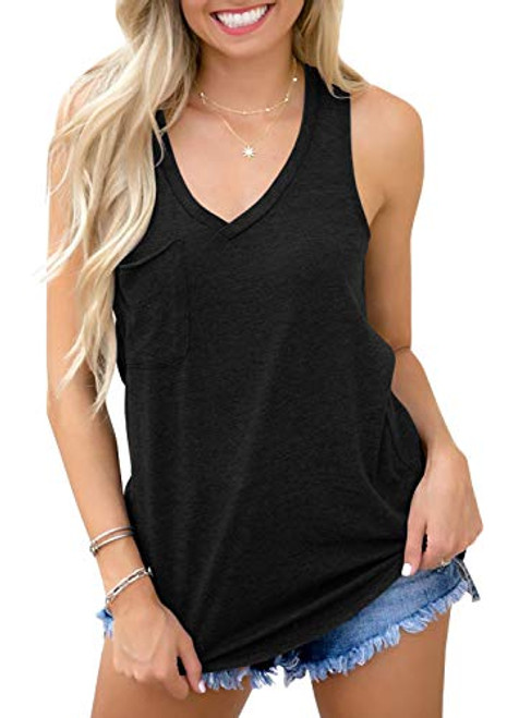 Laseily Womens V Neck Sleeveless Tank Tops Workout Yoga Loose Lightweight Flowy Summer Tee Shirts with Pocket Black Laseily Womens V Neck Sleeveless Tank Tops Workout Yoga Loose Lightweight Flowy Summer Tee Shirts with Pocket Black