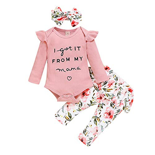 Baby Clothes Girl 0 3 Months  Newborn Girl Outfits  Infant Ruffle Long Sleeve Romper  Cute Floral Pants Set  Baby Girl Winter Clothes 0-3 Months  RB-Pink