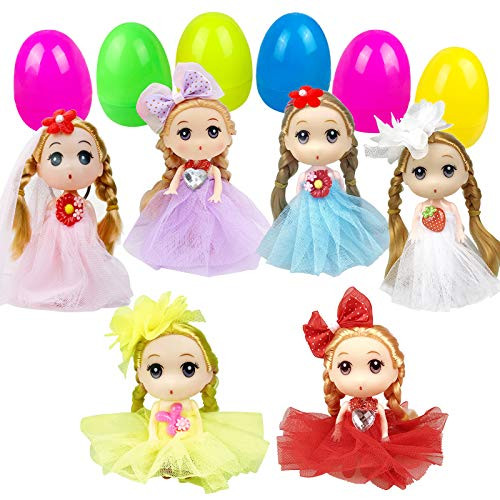 JIABNUKKN Easter Basket Stuffers Easter Eggs Filled 6 Pack Large Eggs with Cute Dolls Inside  Easter Gifts Colorful Easter Egg Stuffers for Toddlers Kids EasterToys Easter Basket Fillers