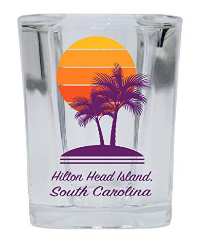 Hilton Head Island Souvenir 2 Ounce Square Shot Glass Palm Design 4-Pack