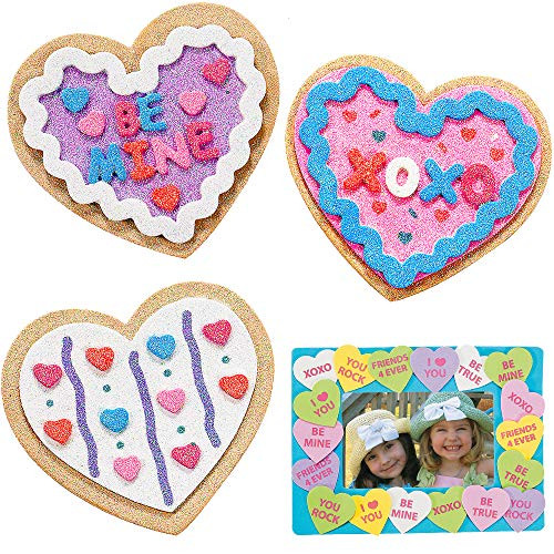 4E s Novelty Valentines Day Craft Kit for Kids  Cookie Foam Magnets - Makes 12 - for Classroom  Church  Sunday School Crafts  Valentine Class Game DIY Activities - Bonus 1 Picture Frame Craft