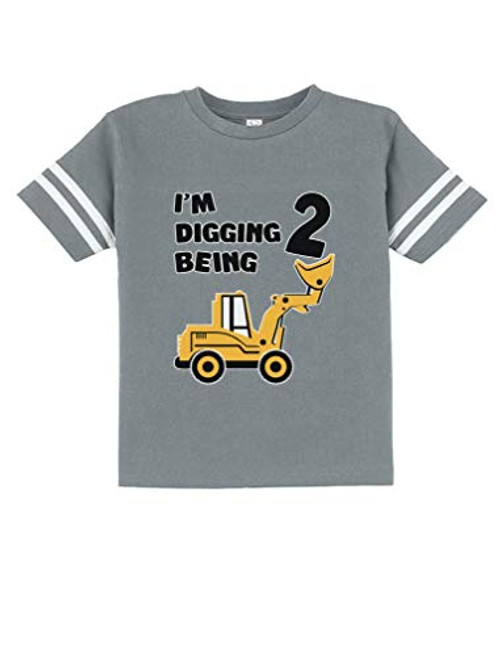 2nd Birthday Shirt Bulldozer Construction Party Cute Toddler Jersey T-Shirt 2T Gray