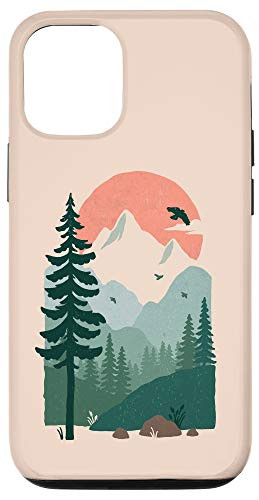 iPhone 12 12 Pro Watercolor Sunrise Forest Mountains Nature Soft Colors Phone Case
