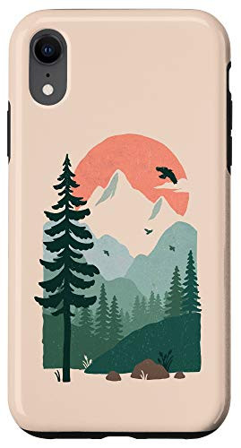 iPhone XR Watercolor Sunrise Forest Mountains Nature Soft Colors Phone Case