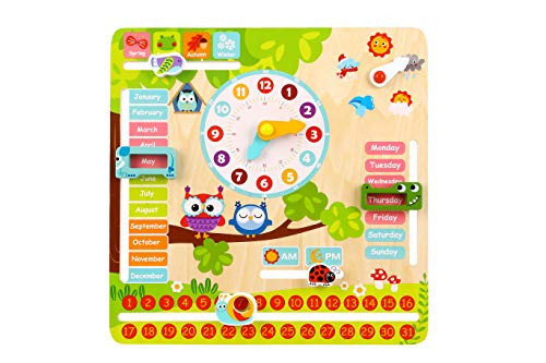 Pidoko Kids Learning Clock - All About Today Board - Montessori Toys for Toddlers - Educational and Fun Wooden Teaching Materials for Preschool Learning 3 Years and Up