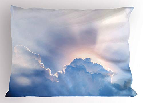Ambesonne Sun Pillow Sham  Sunbeam Behind Fluffy Clouds Sky Sunrise View Inspirational Nature Photo  Decorative Standard Size Printed Pillowcase  26 inch X 20 inch  Blue White