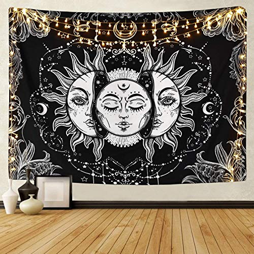 ANDISON Sun and Moon Tapestry Wall Hanging Burning Sun with Star Tapestry Psychedelic Tapestry Black and White Mystic Tapestry Wall Hanging for Home Decor Black plusWhite 59.1 inch x 82.7 inch ANDISON Sun and Moon Tapestry Wall Hanging Burning Sun with Star Tapestry Psychedelic Tapestry Black and White Mystic Tapestry Wall Hanging for Home Decor Black plusWhite 59.1 inch x 82.7 inch