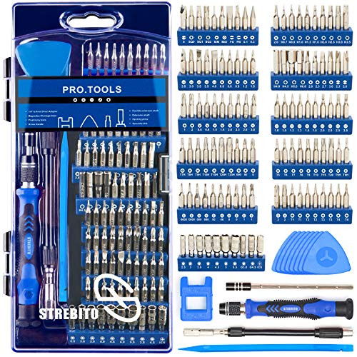 STREBITO Precision Screwdriver Sets 124 in 1 Magnetic Repair Kit with 110 Bits Electronics Tool Kit for Computer  PC  iPhone  Laptop  Cell Phone  MacBook  PS4  Nintendo  Xbox  Game Controller Blue