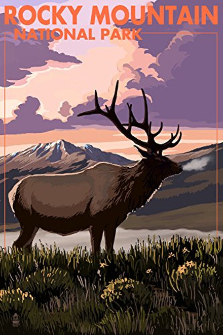 Rocky Mountain National Park Colorado - Elk and Sunset 12x18 Art Print Wall Decor Travel Poster Rocky Mountain National Park Colorado - Elk and Sunset 12x18 Art Print Wall Decor Travel Poster