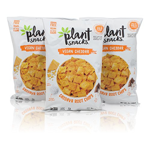 Plant Snacks VEGAN Cheddar Mix Cassava Root Chips  Vegan  Big-8 Allergen Free  Non-GMO Project Verified  Gluten Free  Grain Free  No Added Sugar  5 oz Bags  Pack of 3
