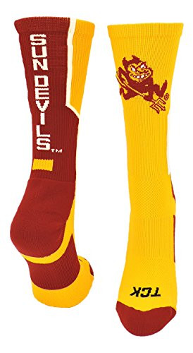 TCK Arizona State Perimeter Crew Socks  Gold Maroon White  Medium