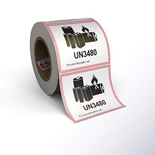 Lithium Ion Battery Label Stickers  Large 4.375 inch X 4.75 inch Adhesive Labels Made in The USA  UN3480  500 Labels