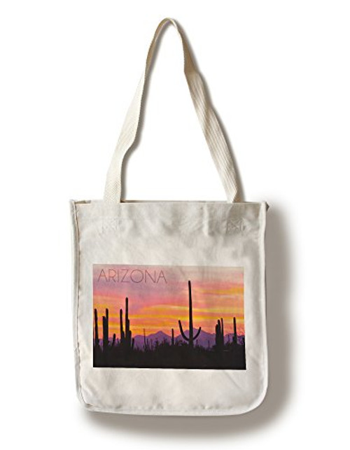 Lantern Press Arizona - Sunset and Cactus Photograph 100 percent Cotton Tote Bag - Reusable Lantern Press Arizona - Sunset and Cactus Photograph 100 percent Cotton Tote Bag - Reusable