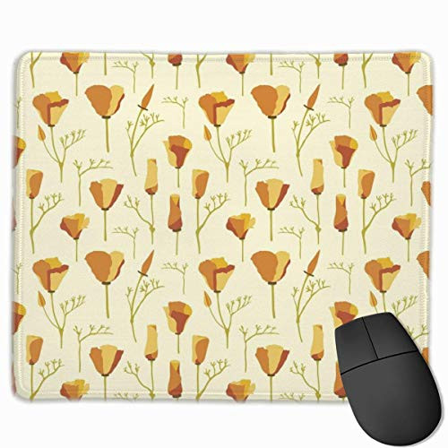 Orange Flowers Color Block Non-Skid Personality Designs Gaming Mouse Pad Black Cloth Rectangle Mousepad Art Natural Rubber Mouse Mat with Stitched Edges