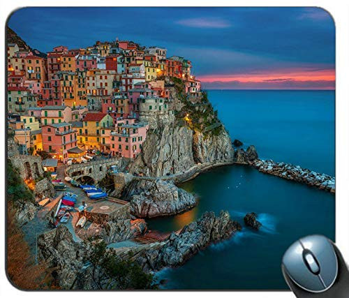 Manarola Italy Evening Sunset Houses Buildings Coast Rocks Mouse Pad Anti Slip Desktop Mouse Pad Gaming Mouse Pad