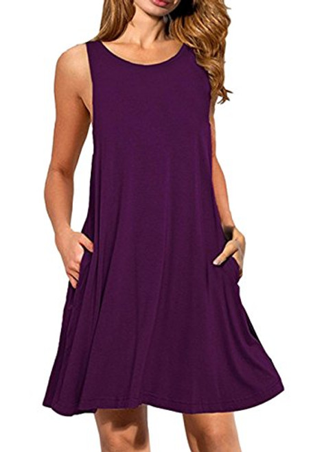 OMZIN Womens Swing Dress A Line Loose Casual Beach Tank Sundress Purple XL OMZIN Womens Swing Dress A Line Loose Casual Beach Tank Sundress Purple XL