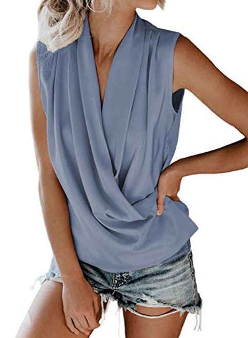 Eytino Women Cami Tank Tops V Neck Ruched Draped Casual Loose Sleeveless Shirt Blouse Medium Blue Eytino Women Cami Tank Tops V Neck Ruched Draped Casual Loose Sleeveless Shirt Blouse Medium Blue