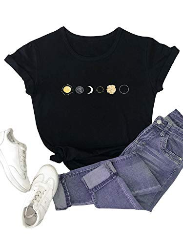 WDIRARA Women s Plus Cartoon Print Round Neck Short Sleeve Casual T Shirt Top Black 0XL