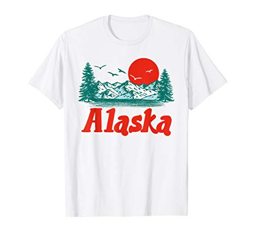 Retro Alaska Mountain Trees  and  Sun Scene Graphic T-Shirt