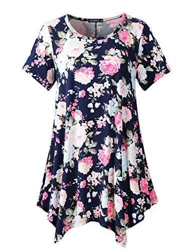 ZENNILO Tunic Tops for Women Plus Size Short Sleeve Irregular Hem Asymmetrical Loose T-Shirts Flower02  5X
