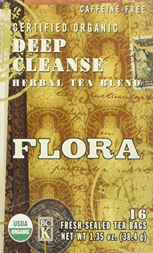 Flora Organic Detox Deep Cleanse Tea 16 Teabags - Non GMO  and  Caffeine Free - Natural  and  Gentle Body Detoxification