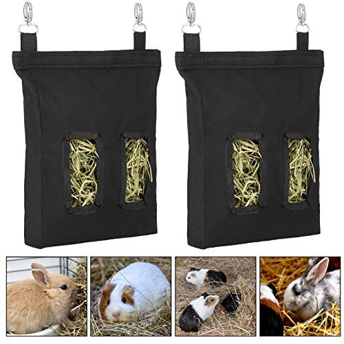 2 Pieces Guinea Pig Hay Bag Rabbit Feeding Bag Small Animal Hay Feeder Bag Hanging Feeder Sack for Rabbit Guinea Pig Chinchilla Hamsters Small Animals Hay Storage  Black