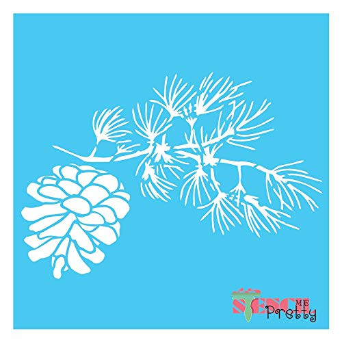 Pine Cone Evergreen Branch Rustic Cabin Stencil Best Vinyl Large Stencils for Painting on Wood  Canvas  Wall  etc.-XS  11 inch x 7.5 inch   Brilliant Blue Color Material