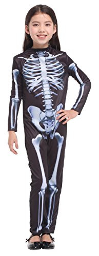 Brcus Children Skeleton Halloween Costumes Role Play Girls Cosplay Jumsuit Dress Up  Medium  Black