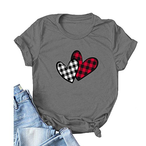 t Shirts for Women Plus Size Valentines Day Shirts Women Buffalo Plaid Love Heart Graphic T-Shirt Casual Short Sleeve Tee Tops Dark Grey t Shirts for Women Plus Size Valentines Day Shirts Women Buffalo Plaid Love Heart Graphic T-Shirt Casual Short Sleeve Tee Tops Dark Grey