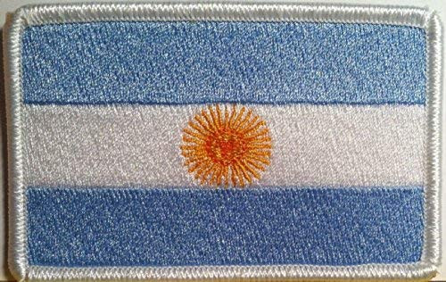 Argentina Flag Patch with Hook  and  Loop Travel Morale Patriotic White Border MC Biker Shoulder Emblem 3