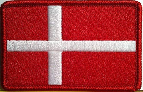 Denmark Flag Embroidered Patch with Hook  and  Loop Travel Morale Patriotic MC Biker Shoulder Scandinavian Cross Emblem Red Border 073