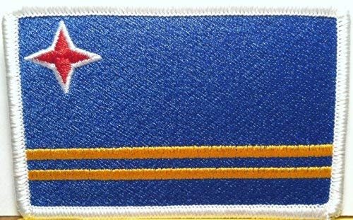 Aruba Flag Embroidered Patch with Hook  and  Loop Travel Morale Patriotic MC Biker Shoulder White Border Emblem 80