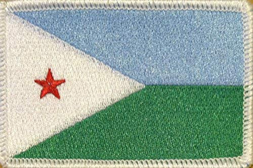 Republic of Djibouti Flag Patch with Hook  and  Loop Travel Patriotic MC Biker Morale Emblem 09  White Border