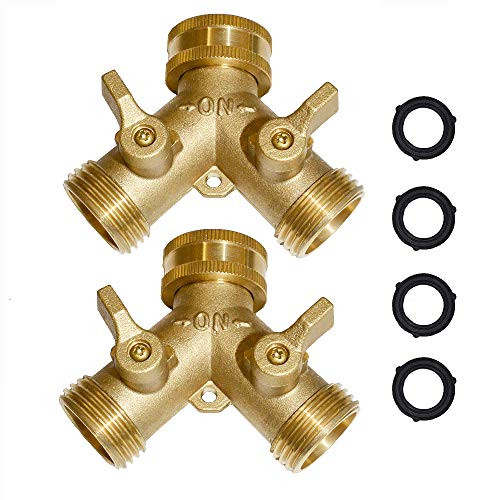 Brass Hose Splitter Garden Hose Y Valve Connectors 2 Way Shut Off Valve with Solid Brass Handle Brass Y Valve Water Garden Hose Adapter 3 4 inch GHT Thread Extra 4 Presure washers