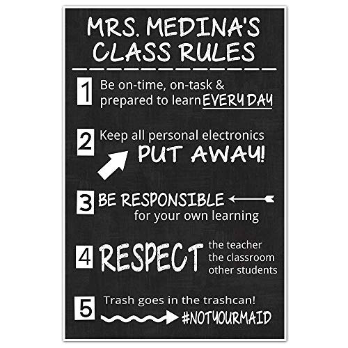 Class Rules Personalized Junior High Middle School Classroom Chalkboard Poster notyourmaid