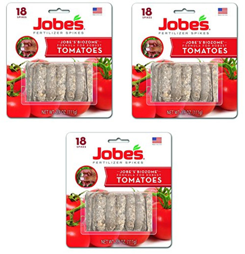 Jobes Tomato Fertilizer Spikes  6-18-6 Time Release Fertilizer for All Tomato Plants  18 Spikes per Blister Package  3-Pack  54 Spikes Total